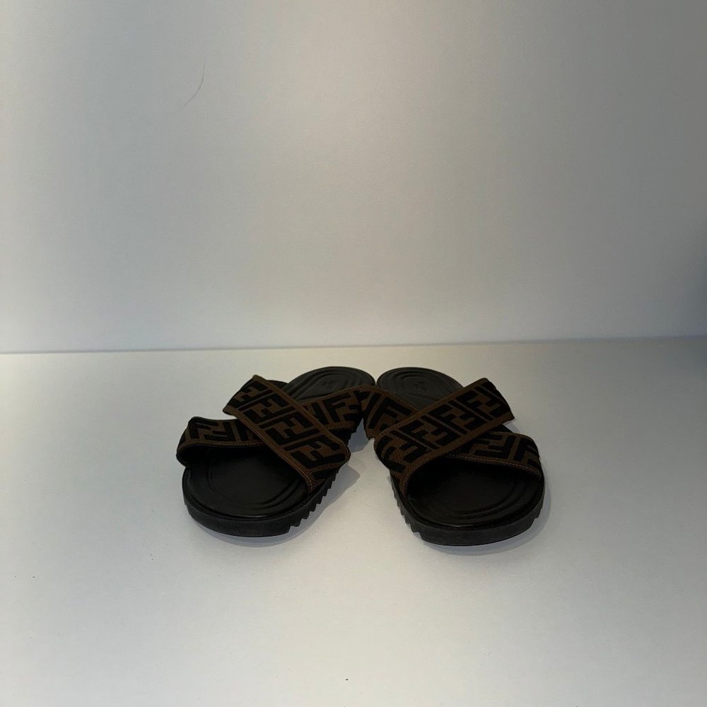 Fendi Zucca Canvas Crisscross Slide Sandals